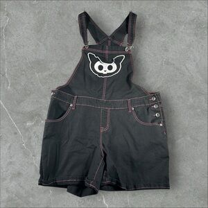 Skelanimals Bib Overalls Womens 2 Black Bib Y2K‎ Hot Topic Cyber Goth Emo Scene